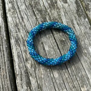 Blue teal twist crocheted bracelet